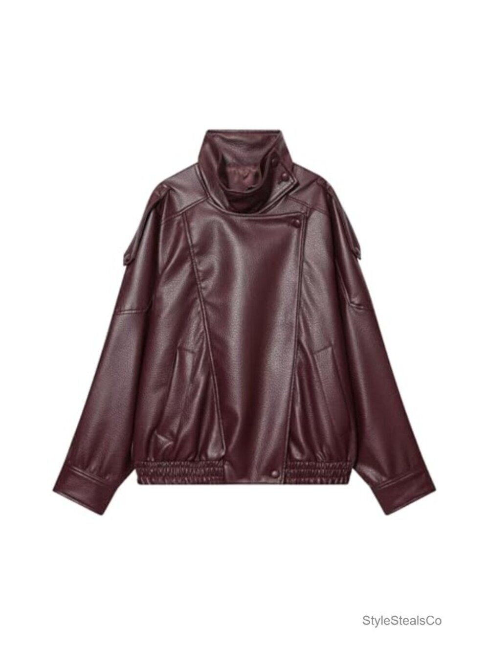 Oversized Faux Leather Jacket High Collar Zip Up Motorcycle Coat